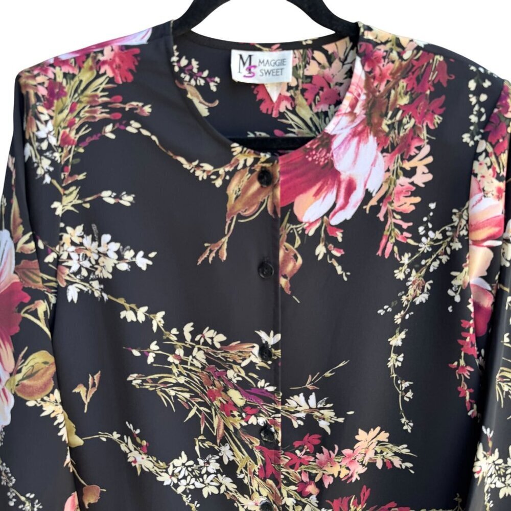 Maggie Sweet‎ Vintage Y2K Womens Floral Black Pink Boho Long Sleeve Blouse S - Picture 6 of 8